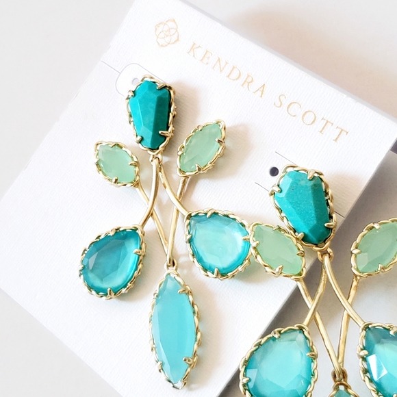 NWT Kendra Scott Gwenyth Earrings Gold Blue Stones - Picture 2 of 6